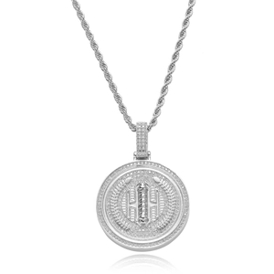 Hip hop barber pole medal pendant with micro-pave zircons and wheat ears on rope chain