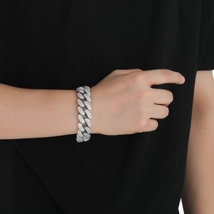 20mm silver square zircon cuban link bracelet for men with sparkling hip hop style pavé