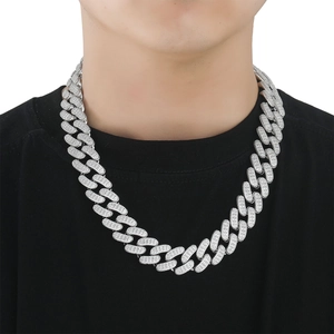 Mens iced out silver Cuban link chain with 20mm baguette cubic zirconia stones
