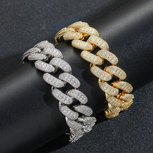 Close-up of 20mm cuban link chain with pave set baguette cubic zirconia stones