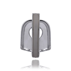 Polished silver single tooth grillz with vertical bar design and U-shaped fit for hip hop style