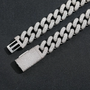 Men's hip-hop 20mm Cuban chain necklace with silver plated square zircon stones