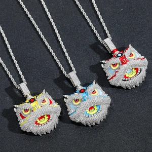 Collana con Ciondolo Danza del Leone Hip Hop Rame con Intarsio in Zirconia Smalto Colorato Stile Tradizionale Retro Gioielli