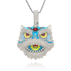 Collana con ciondolo testa di leone danza hip hop con smalto colorato e argento