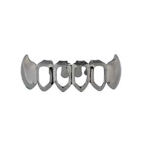 Polished silver vampire teeth grillz with hollow design for hip-hop and cosplay wear