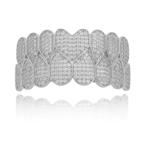 Hip Hop 8 Tanden Micro Pave Zirconia Grillz Hartvorm Top Onder Set Halloween Kostuum Persoonlijkheid Sieraden Voor Heren Dames
