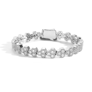 Mens 10mm silver finish geometric tennis bracelet with hexagonal zircon clusters