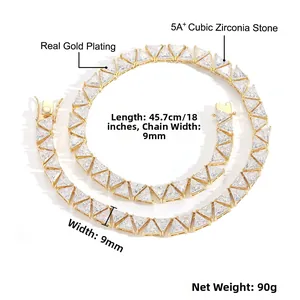 Macro detail of 9mm hip hop necklace with 5A+ cubic zirconia and real gold plating