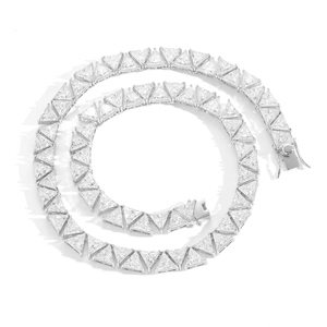 Iced out 9mm triangle cut cubic zirconia tennis chain necklace in silver plating