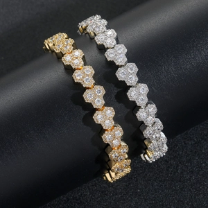 Luxurious 10mm iced out heart link tennis bracelet with zircons in gold and silver finish