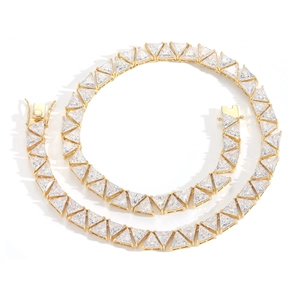 Luxury 9mm gold-plated tennis chain featuring triangular cubic zirconia in a double-loop layout