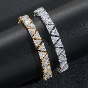 Iced out hip hop 9mm triangle zircon tennis bracelets in gold and silver finish