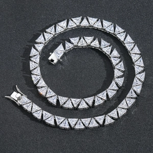 Trillion Cut Zirconia Tennis Chain Copper Necklace Hip Hop Style Jewelry Gold Silver Plated For Unisex Fashion Accessary
