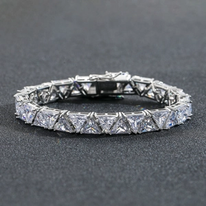 Iced out 9mm triangle zircon tennis bracelet with silver finish in hip hop style