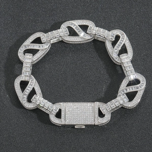 Luxurious silver-tone hip hop bracelet with 15mm square infinity links and full cubic zirconia