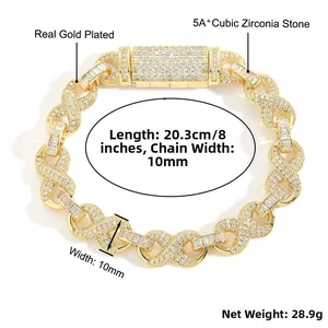 Détail du bracelet infini doré 10mm avec oxydes de zirconium et spécifications de taille