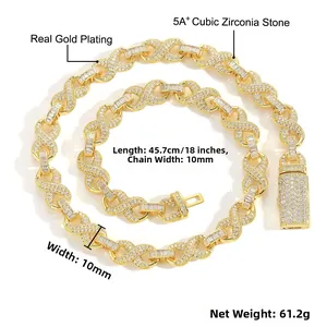 Détail d'une chaîne infinity de 10mm avec zircons 5A+ et placage en or 18 carats poli