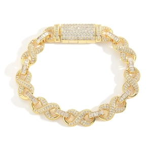 Bracelet luxueux plaqué or 10mm infini avec des pierres de zircone cubique étincelantes pour hommes