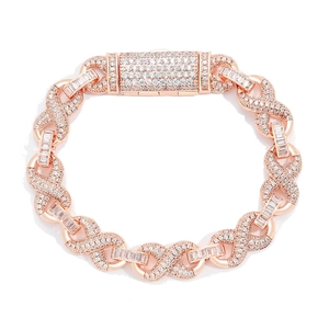 Bracelet infini en or rose 10mm serti de diamants avec fermoir rectangulaire pour femme