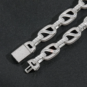 Macro shot of 15mm hip hop cuban link bracelet with luxury micro-pave square cubic zirconia