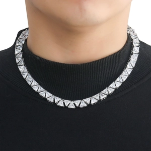 Hip hop tennis necklace with 9mm triangle zircon stones on a male model's neck