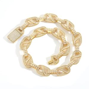 Hip hop 15mm gold link necklace with iced out cubic zirconia for men in urban style