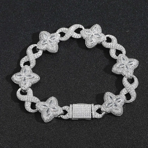 Hip hop infinity clover bracelet in silver with marquise-cut cubic zirconia stones