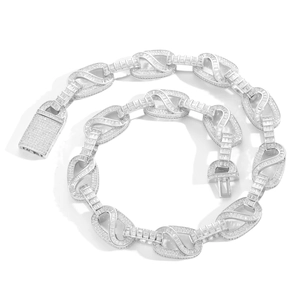 Hip hop 15mm square cubic zirconia iced out silver chain necklace for men in spiral view