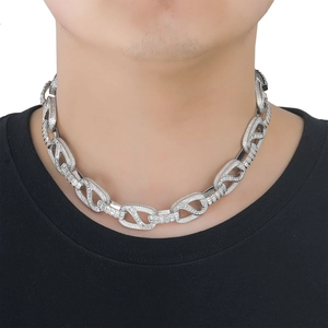 Silver iced out 15mm square cuban link chain for men with hip hop cz stones