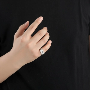 Hip hop style Cuban chain ring with 14K gold plating, pavé zircons and black S logo