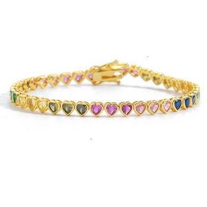 Collana tennis con zirconi a forma di cuore arcobaleno in finitura dorata chic