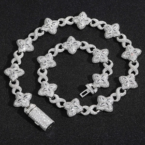 Hip hop clover infinity necklace with 5A zircons and silver rhodium finish