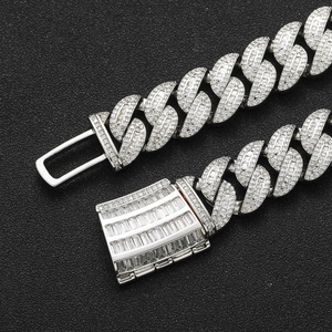 15mm Hip Hop Miami Cuban Link Necklace with T-shaped Zirconia stones in Silver finish