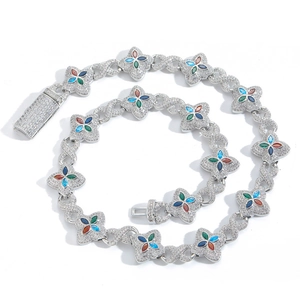 Luxueux Collier Hip Hop Givré Trèfle Infini Cuivre Plaqué Or Zircone Cubique Colorée Bijoux de Fête Homme Femme