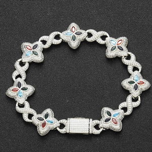 Bracelet trèfle hip-hop avec zircons colorés et maillons au design infini