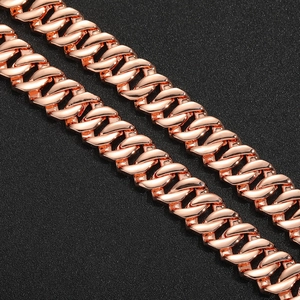 Ανδρικό χιπ χοπ βραχιόλι 18mm rose gold με γυαλισμένους κρίκους σε σχήμα ρόμβου
