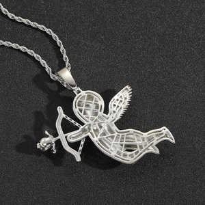 Colgante ángel Cupido con alas y arco en cadena de cuerda joyería hip hop para hombres y mujeres