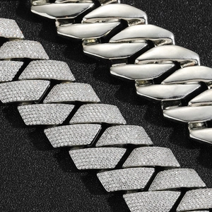 Collier Cuban Link Losange Lourd pour Hommes Femmes Cuivre Zirconia Incrusté Or Argent Or Rose Pavé Bijoux Hip Hop