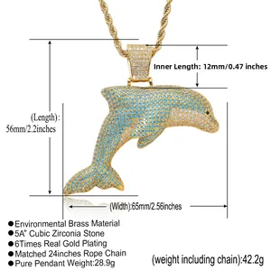 Plan détaillé des dimensions du pendentif dauphin en zircone avec taille et poids précis