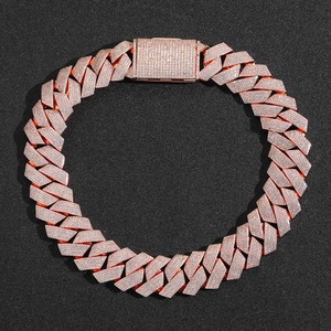 Chaîne Cuban Link 25mm or rose avec 6 rangées de zircons pavés en disposition ronde