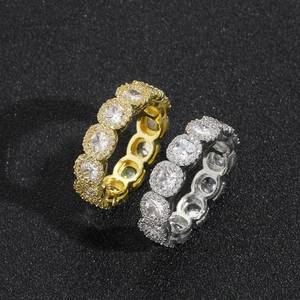 Hip Hop Copper Zirconia Ring For Men Women Iced Out Full Pave Rhinestone Eternity Band Ring Geometric Flower Jewelry Gift