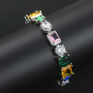 Hip hop colorful zircon bracelet with multi-shape stones on black display stand