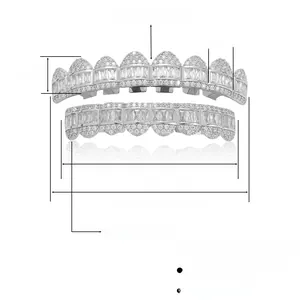 Ensemble grillz hip hop 8 dents avec pavage de zircones 5A+ et détails en laiton rhodié
