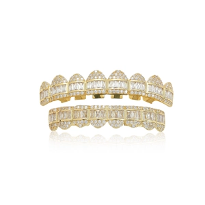 Grillz 8 Dents Hip Hop Cuivre Incrusté de Zirconia Plaqué Or Argent Pour Hommes Femmes Fête Cosplay Bijoux Drôles