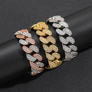 Herren 20mm Iced Out Panzerarmband in 18k Gold Silber und Roségold Ausführung
