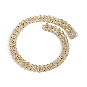 18K vergoldete 20mm Cuban-Kette für Herren mit Zirkonia-Steinen und Schnappverschluss