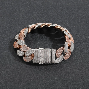 20mm Bicolor-Cuban-Gliederkette mit Baguette-Zirkonia im Hip-Hop-Stil für Herren