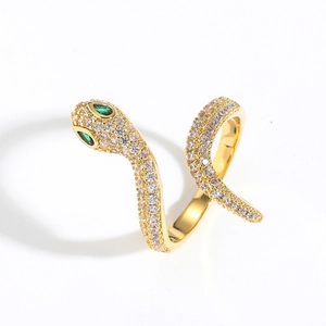 Anello Aperto a Forma di Serpente Hip Hop Per Uomo Donna Rame Intarsiato Zirconia Regolabile Anello a Fascia Animalier Gioielli Regalo