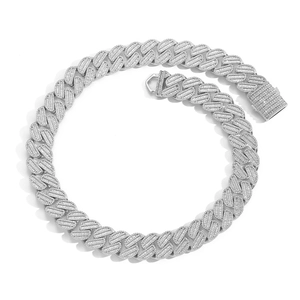 20mm Iced Out Panzerkette mit quadratischen Zirkonia und Federverschluss im Hip-Hop-Stil