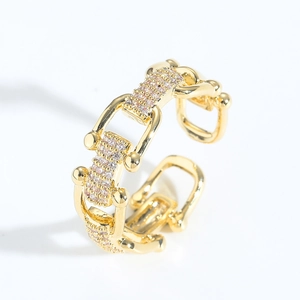 Luxury Copper U-Shaped Horseshoe Buckle Open Ring For Women Men Micro Inlaid Zirconia Adjustable Hip Hop Finger Ring Jewelry